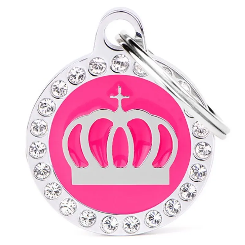 Medalha de Identificação My Family Círculo Alumínio Rosa com Coroa Prata