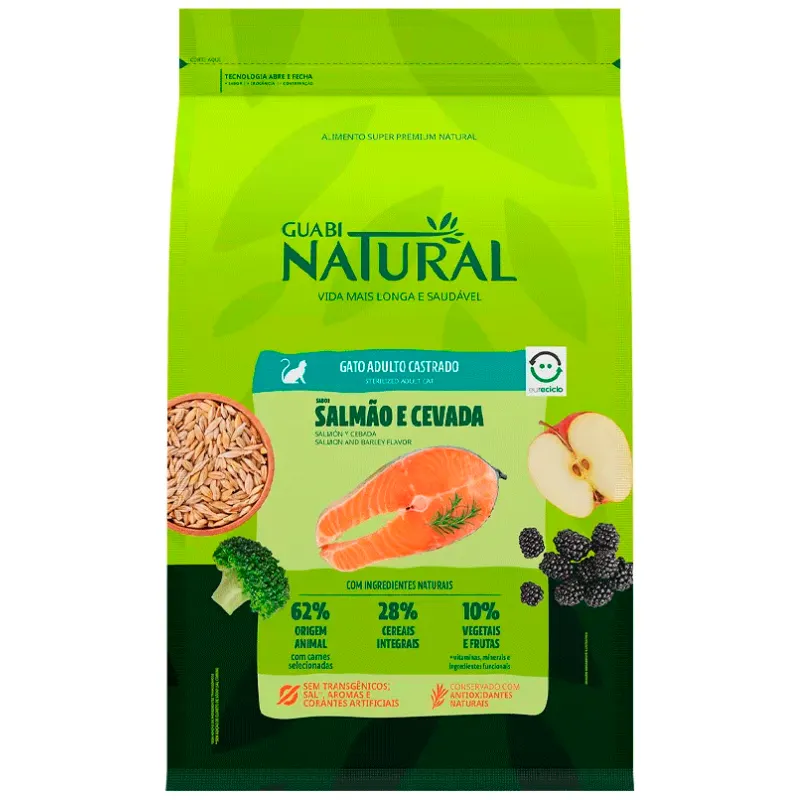 Ração Guabi Natural Gato Adulto Castrado Salmão Cevada