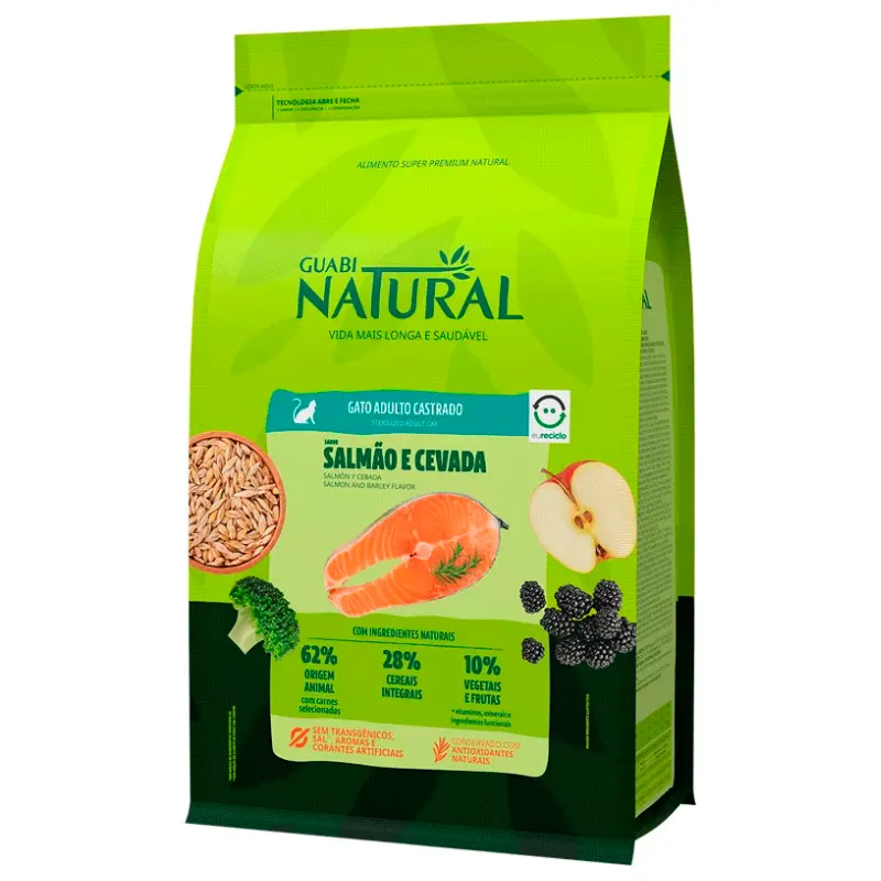 Ração Guabi Natural Gato Adulto Castrado Salmão Cevada