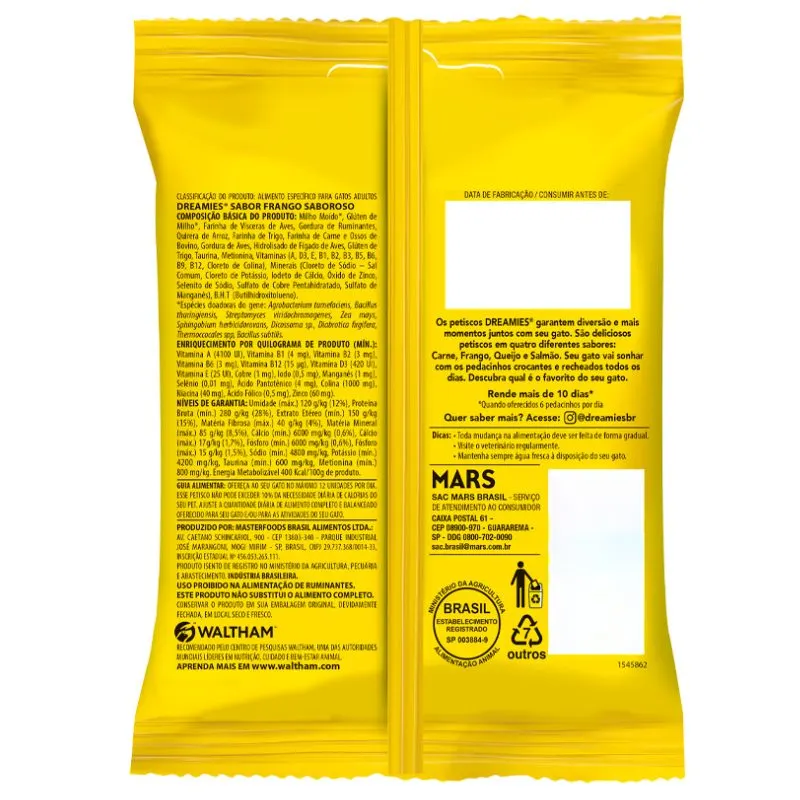 Petisco Dreamies Frango Para Gatos Adultos 40 g