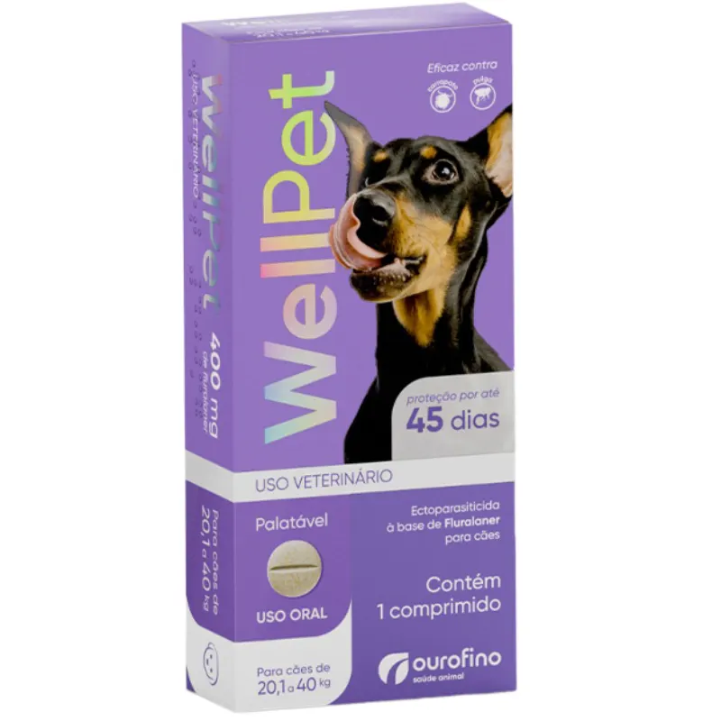 Antiparasitário Ourofino WellPet para Cães de 20,1 a 40 kg 400 mg