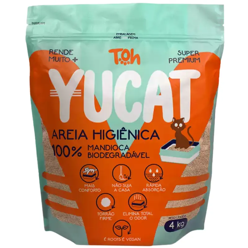 Areia Higiênica Yucat para Gatos Mandioca Biodegradável 4 Kg