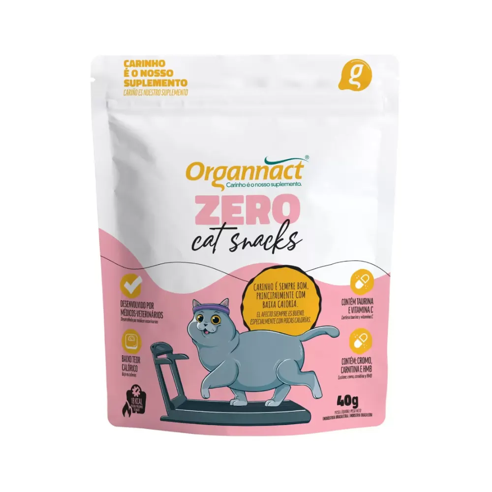 Petisco Organnact Cat Snacks Zero para Gatos Obesos 40 g