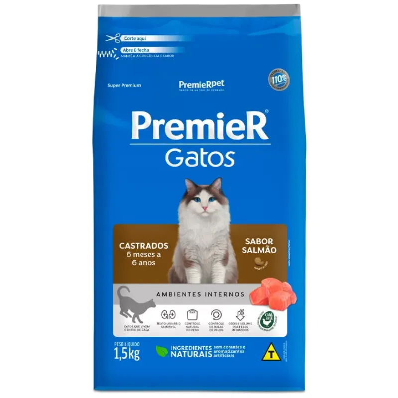 Ração Premier Gatos Castrados de 6 meses a 6 anos Sabor Salmão