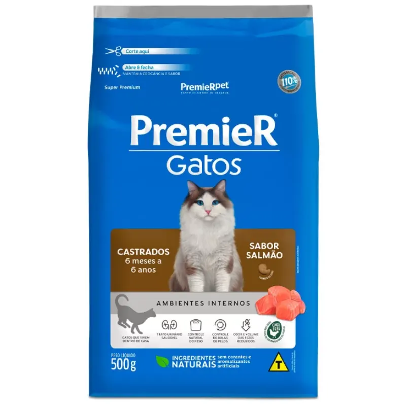 Ração Premier Gatos Castrados de 6 meses a 6 anos Sabor Salmão