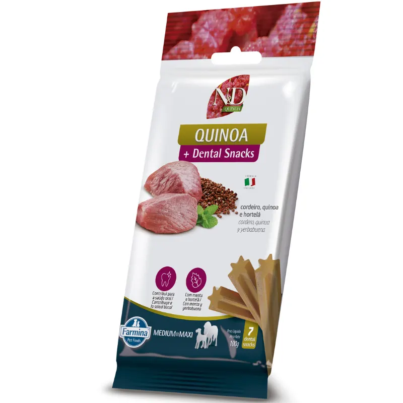 Petisco Dental N&D Quinoa Hálito Fresco para Cães de Raças Médias e Grandes Sabor Cordeiro, Quinoa e Hortelã 100g