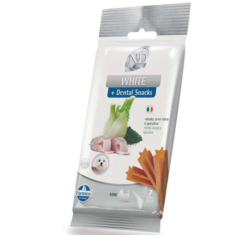 Petisco Dental N&D White para Cães de Raças Mini e Pequenas Sabor Robalo, Erva-doce e Spirulina 60g