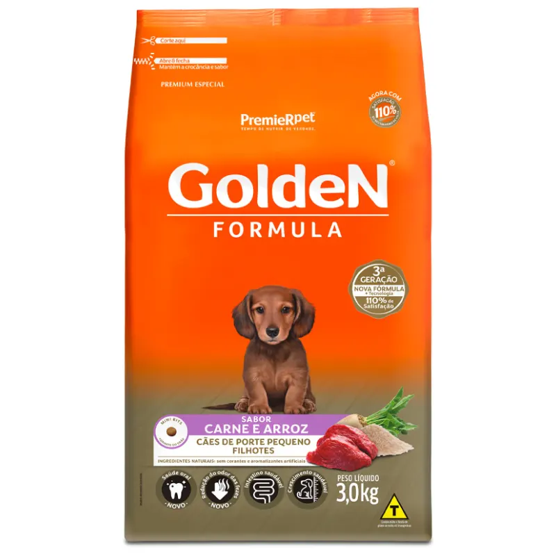 Ração Golden Fórmula Cães Filhotes Mini Bits Carne e Arroz
