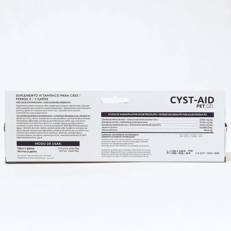 Suplemento Vitamínico Cyst-Aid Pet para Cães e Gatos 40 g