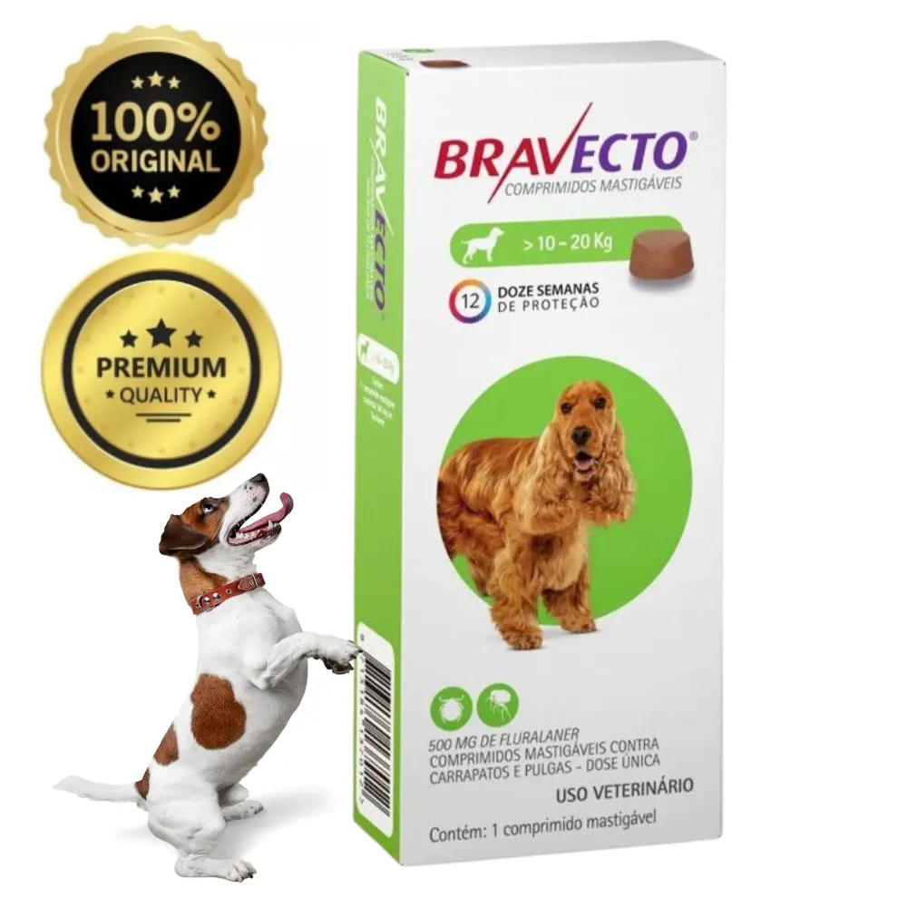 Bravecto 500mg Antipulgas e Carrapatos para Cães de 10 A 20 Kg