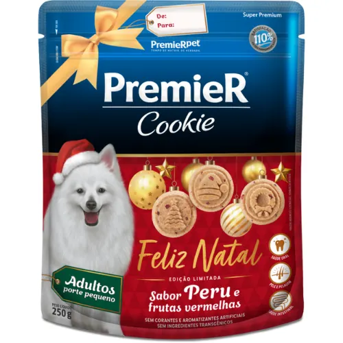 Biscoito Premier Cookie Natal para Cães Adultos de Porte Pequeno Sabor Peru e Frutas Vermelhas 250 g