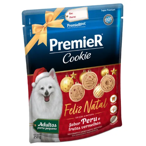 Biscoito Premier Cookie Natal para Cães Adultos de Porte Pequeno Sabor Peru e Frutas Vermelhas 250 g