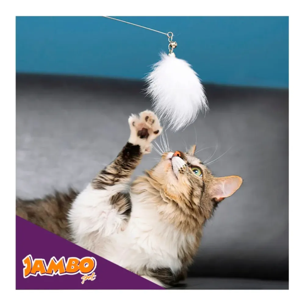 Brinquedo Jambo Varinha Fox Fur com Cabo de Madeira Branco para Gatos