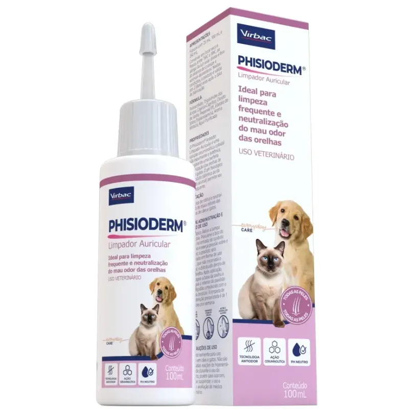 Limpador Auricular Virbac Phisioderm para Cães e Gatos 100 ml