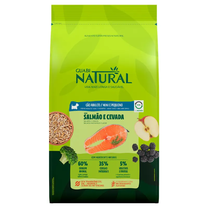 Ração Guabi Natural Cão Adulto Mini Peq Salmão Cevada