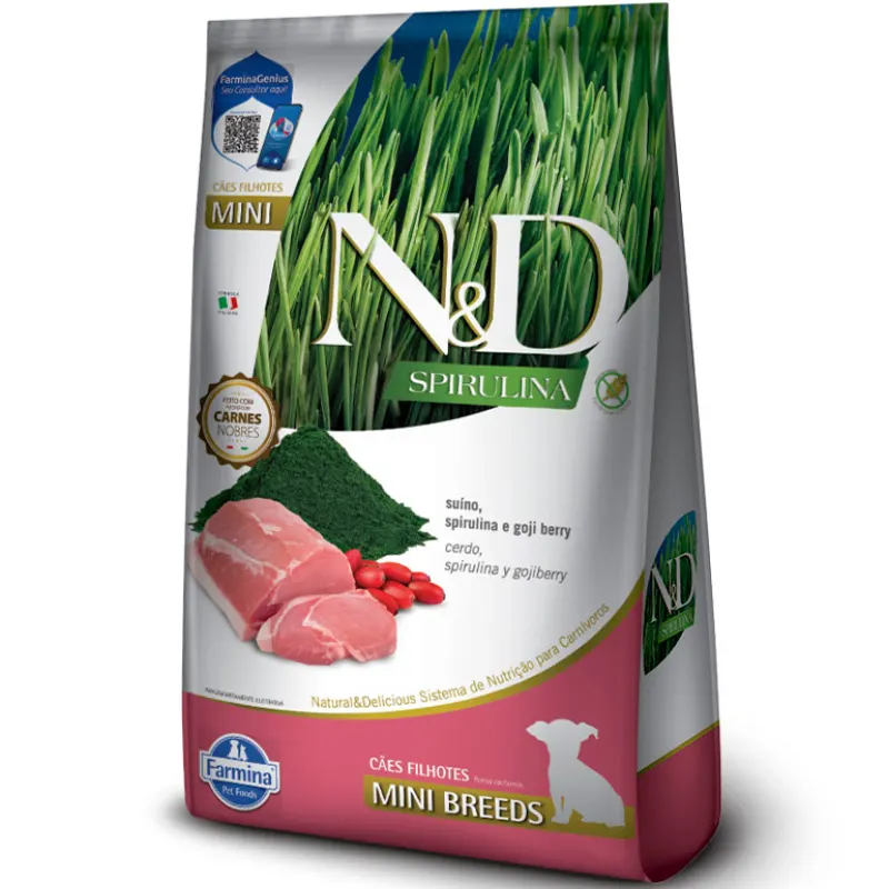 Ração Farmina N&D Spirulina para Cães Filhotes de Porte Mini Sabor Suíno, Spirulina e Goji Berry 7 Kg