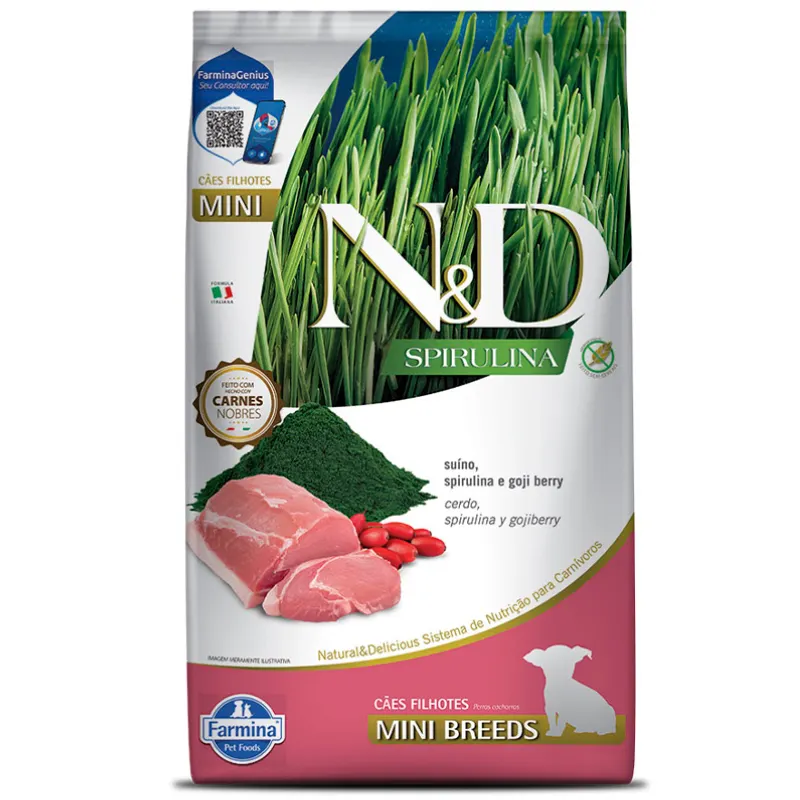 Ração Farmina N&D Spirulina para Cães Filhotes de Porte Mini Sabor Suíno, Spirulina e Goji Berry 7 Kg