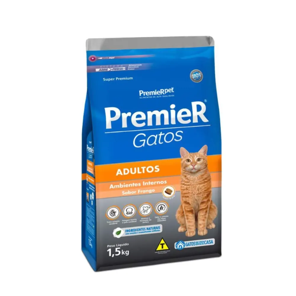 Ração Premier Ambientes Internos Gatos Sênior Castrados acima de 12 anos 1,5Kg