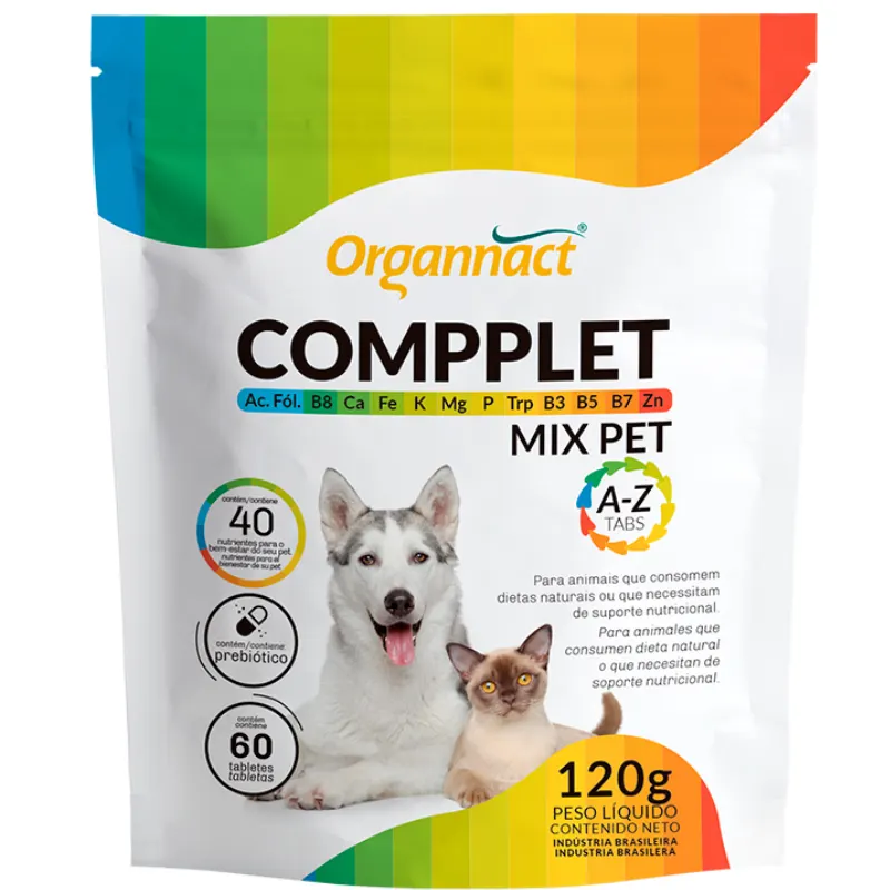 Suplemento Organnact Compplet Mix A-Z Tabs para Cães e Gatos 60 Tabletes