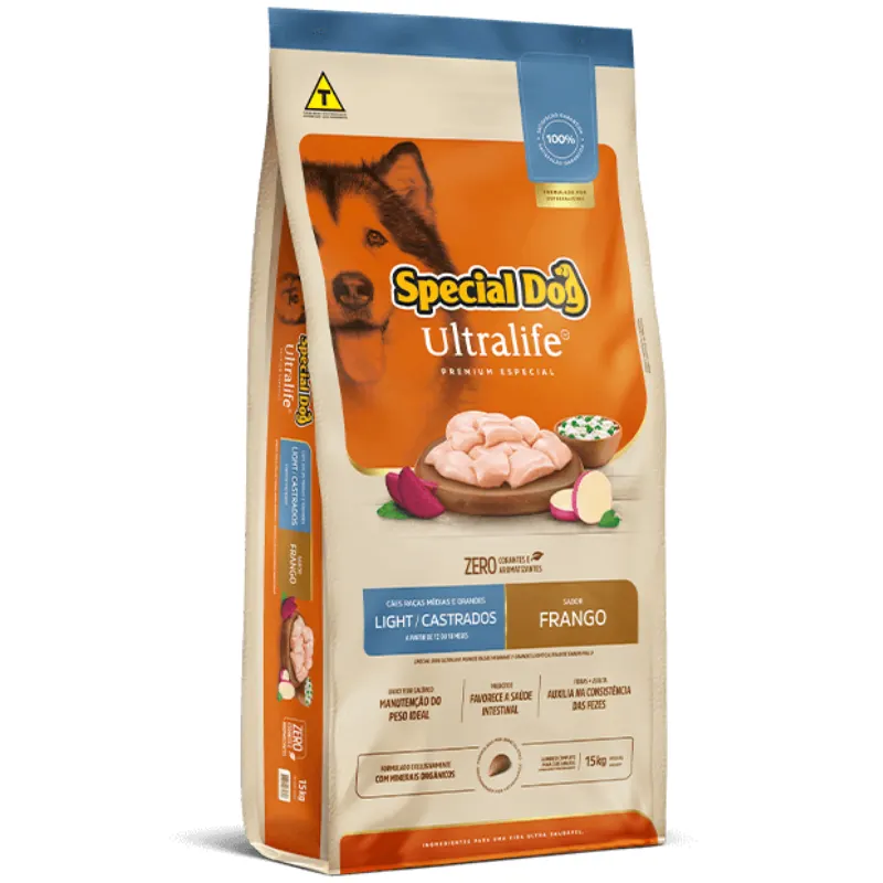 Ração Ultra Life Raças Médias e Grandes Light Sabor Frango 15 Kg