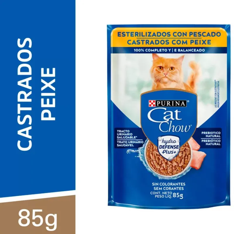 Cat Chow Sachê para Gatos Adultos Castrados Sabor Peixe 85 g