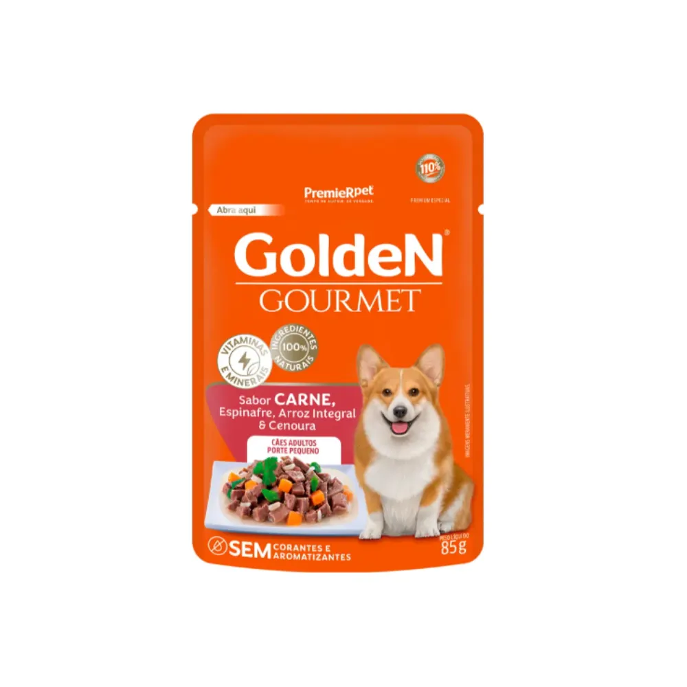 Ração Úmida Golden Gourmet Cães Adultos Peq/Carne 85g