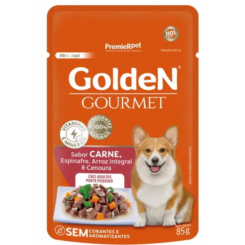 Ração Úmida Golden Gourmet Cães Adultos Peq/Carne 85g