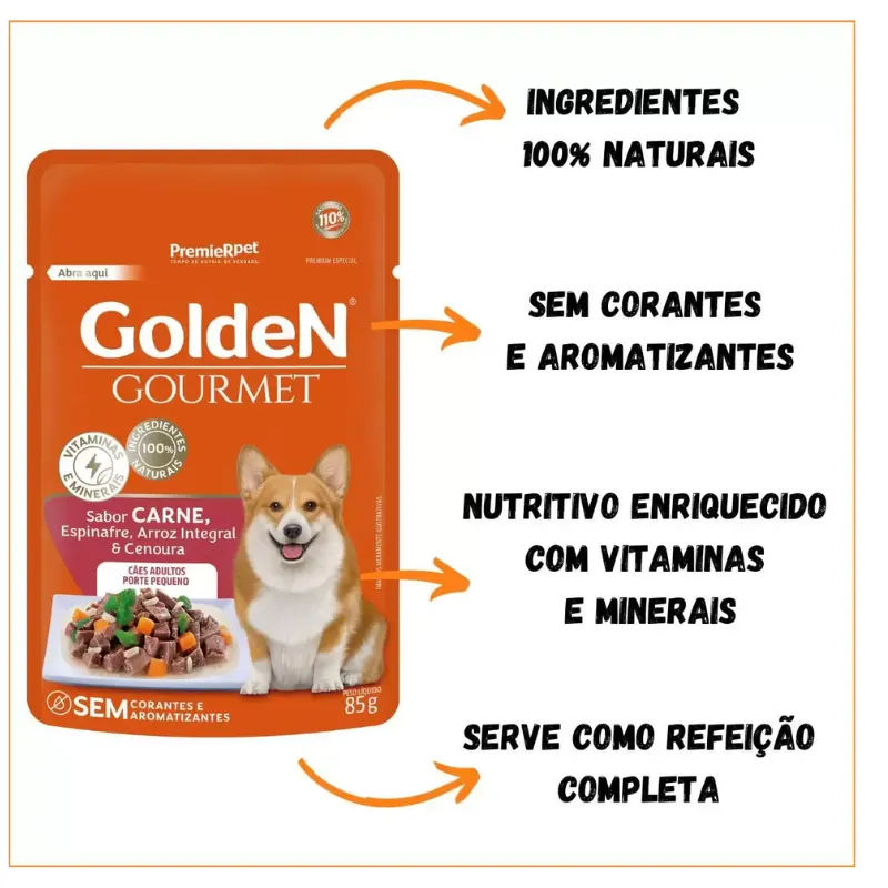 Ração Úmida Golden Gourmet Cães Adultos Peq/Carne 85g