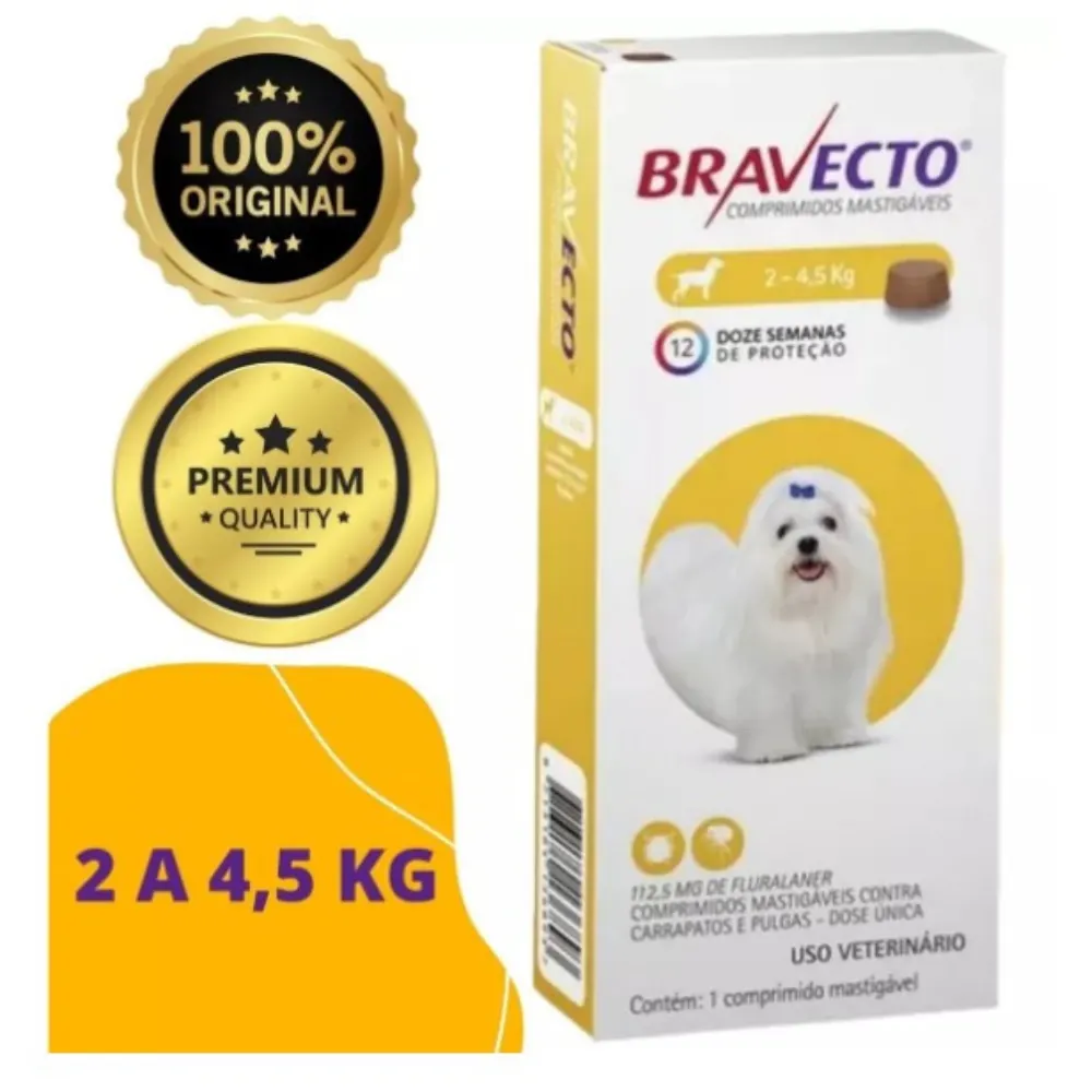Bravecto 112,5mg  Antipulgas e Carrapatos para Cães de 2 a 4,5kg