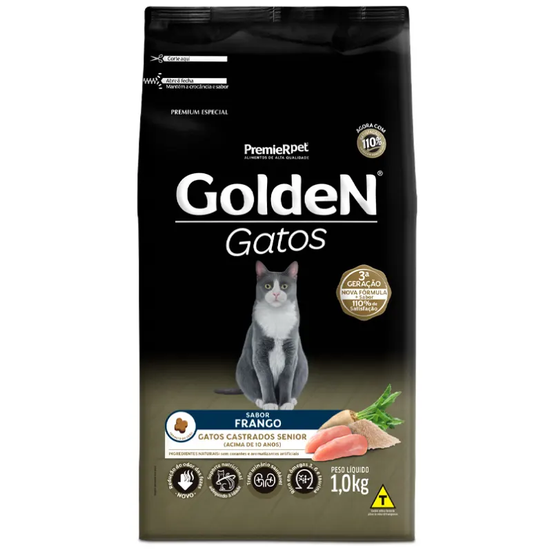 Ração Golden Gatos Sênior Castrados Sabor Frango 1Kg
