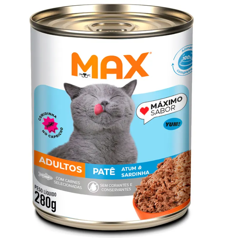 Ração Umida Max Cat Lata Gatos Adultos Atum Sardinha 280g