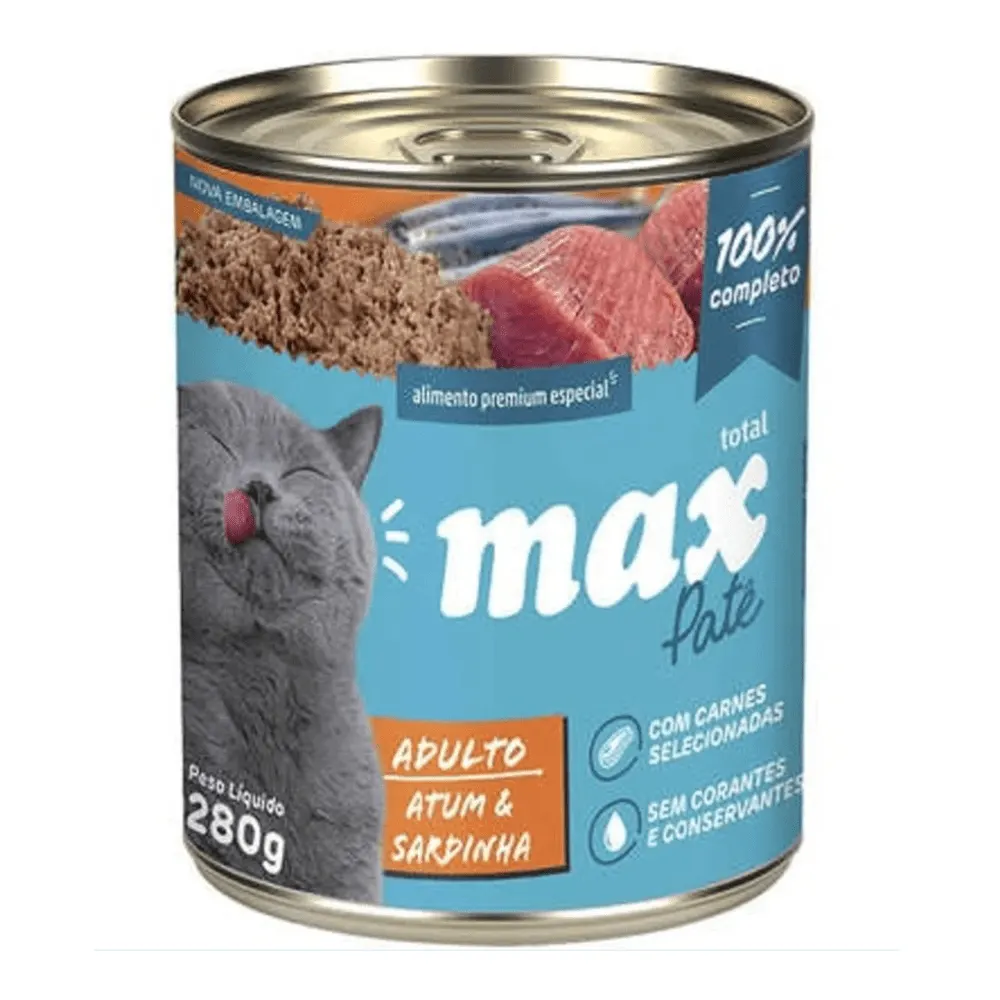 Ração Umida Max Cat Lata Gatos Adultos Atum Sardinha 280g