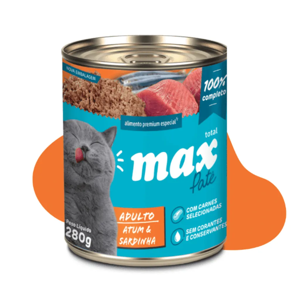 Ração Umida Max Cat Lata Gatos Adultos Atum Sardinha 280g