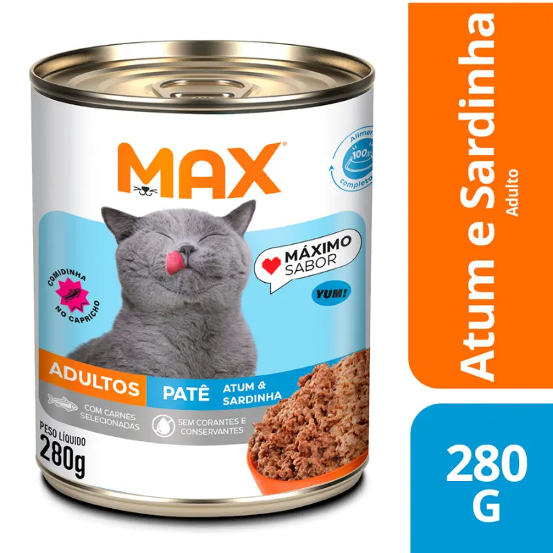 Ração Umida Max Cat Lata Gatos Adultos Atum Sardinha 280g