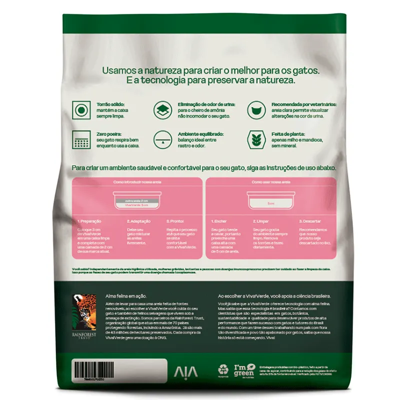 Areia Higiênica para Gatos Viva Verde Grãos Mistos 4 kg