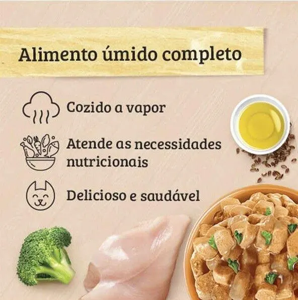 Ração Úmida Kelcat Sachê Frango, Brócolis e Linhaça 85g