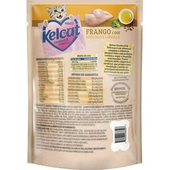 Ração Úmida Kelcat Sachê Frango, Brócolis e Linhaça 85g