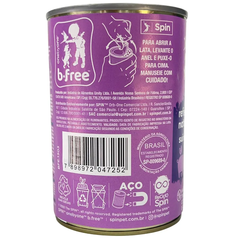 Lata Spin B.Free Sabor Suíno para Cães 280 g
