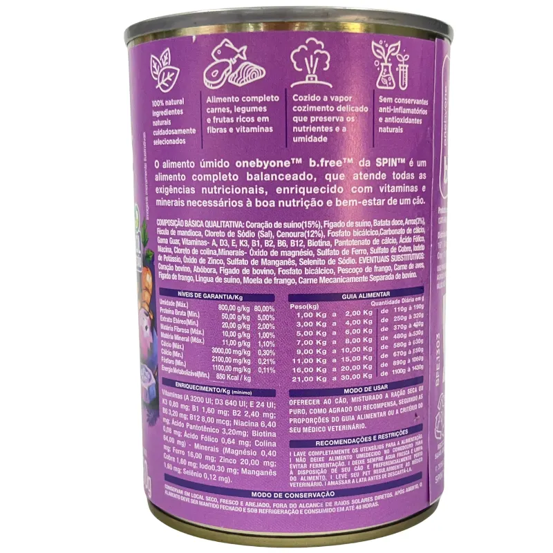 Lata Spin B.Free Sabor Suíno para Cães 280 g