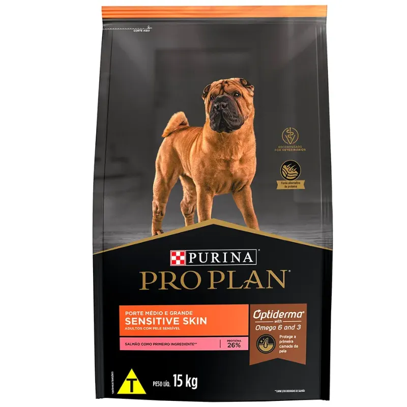 Ração Pro Plan Sensitive Skin para Cães Médio Grande 15 Kg