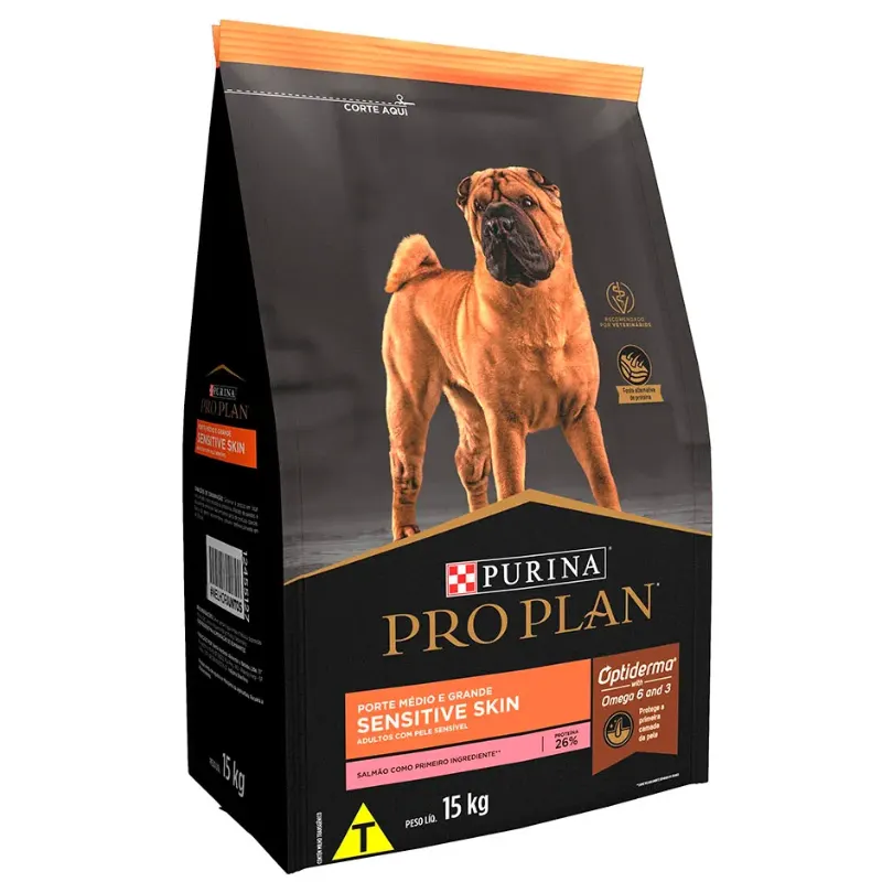 Ração Pro Plan Sensitive Skin para Cães Médio Grande 15 Kg