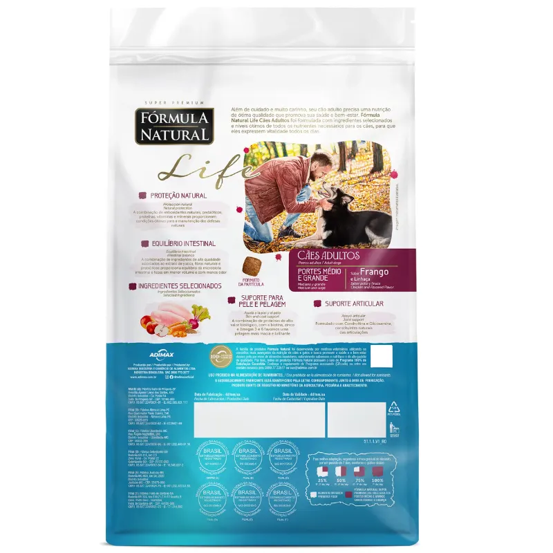 Ração Fórmula Natural Life Cães Adultos de Raças Média e Grande 15kg