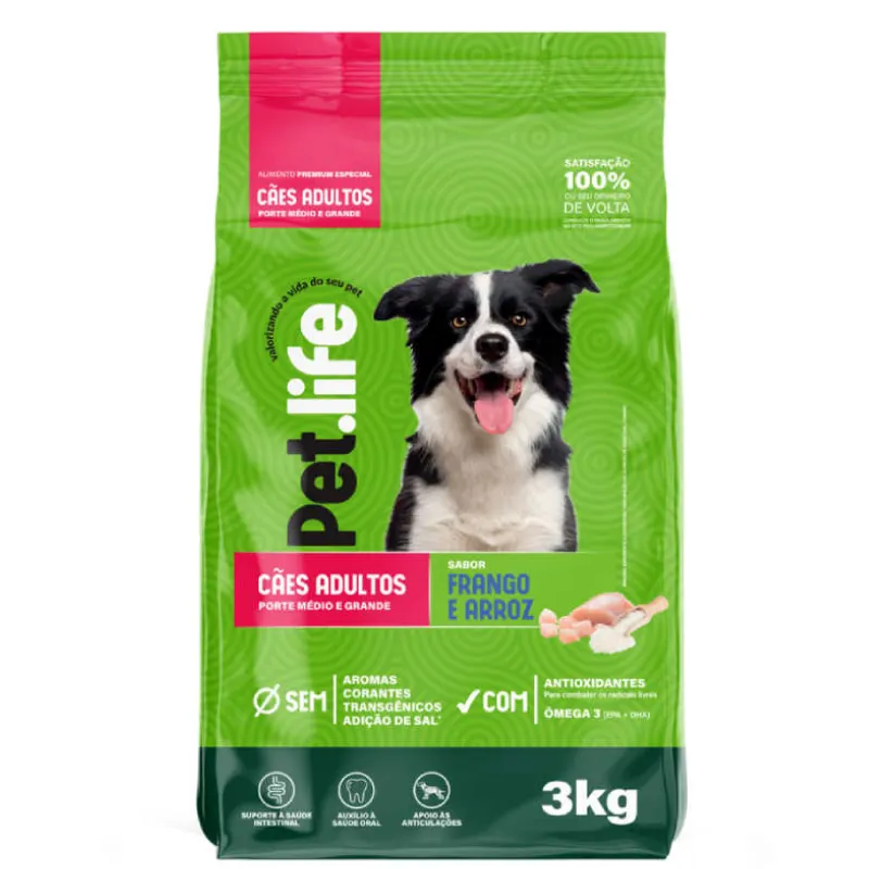 Ração Pet life Frango Arroz Cães Adultos Médio/Grande