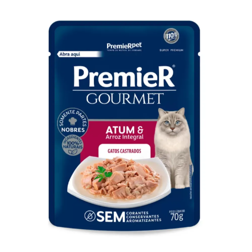 Ração Úmida Premier Gourmet Gatos Adultos Sabor Atum 70g