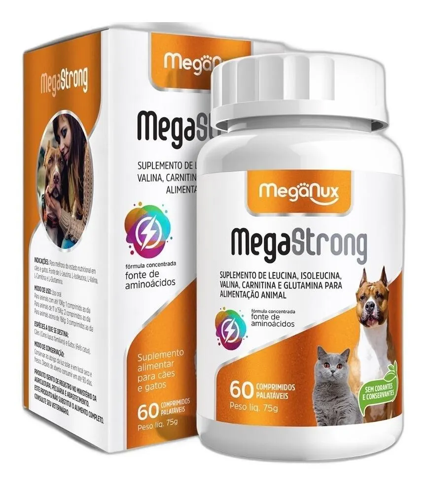 Suplemento MEGA-STRONG BCAA 60comp - Cães e Gatos