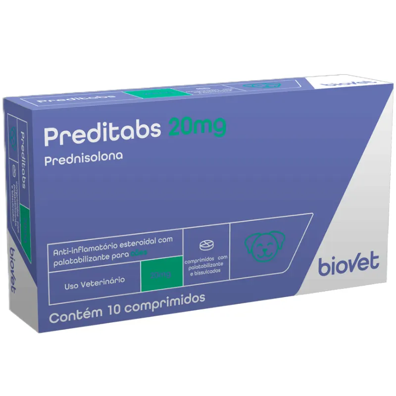 Preditabs 20 mg Anti-inflamatório para Cães e Gatos 10 Comprimidos: