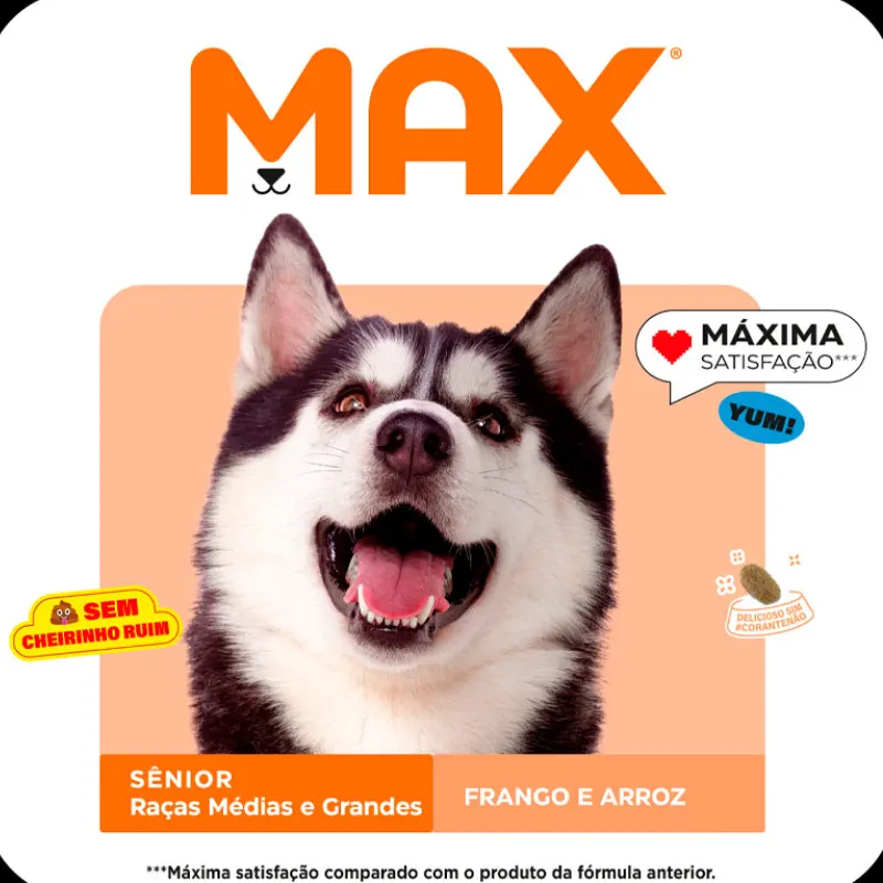 Ração Max Cães Sênior de Tamanho Médio Grande Sabor Frango e Arroz 15 Kg
