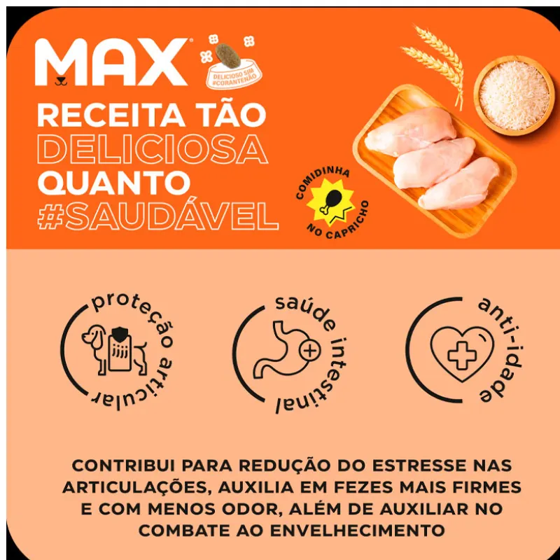 Ração Max Cães Sênior de Tamanho Médio Grande Sabor Frango e Arroz 15 Kg