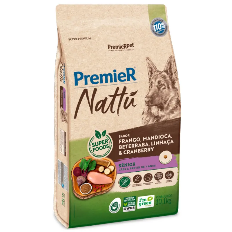 Ração Premier Nattu para Cães Sênior Sabor Mandioca 10,1 Kg