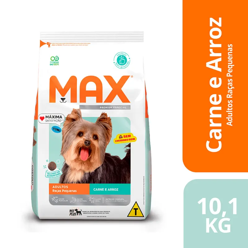 Ração Max Cães Adultos Porte Pequeno Carne e Arroz 10,1 Kg